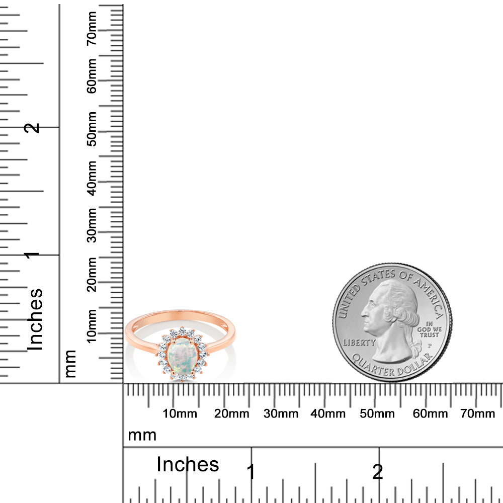 0.87カラット シミュレイテッド ホワイトオパール リング 指輪 シンセティック ホワイトサファイア 10金 ピンクゴールド K10 10月 誕生石