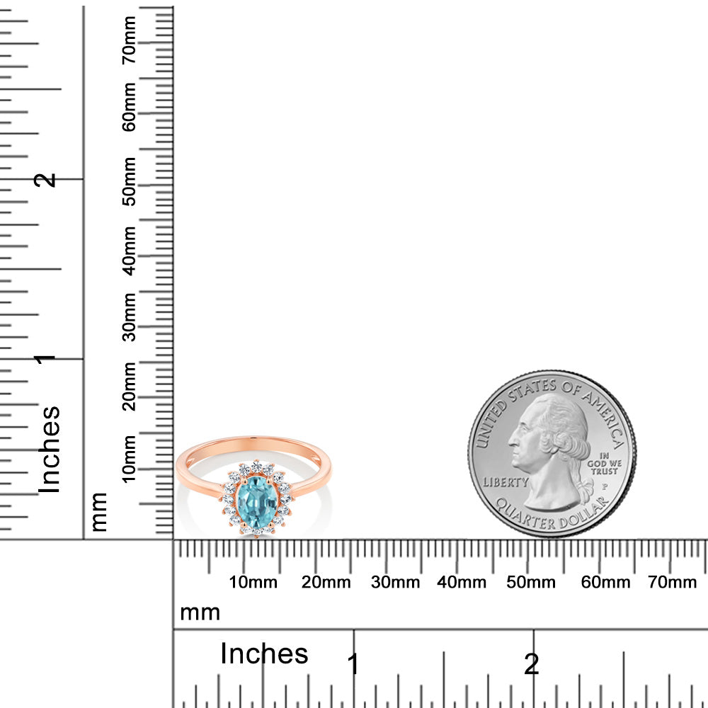 1.44カラット 天然石 ブルージルコン リング 指輪 シンセティック ホワイトサファイア 10金 ピンクゴールド K10