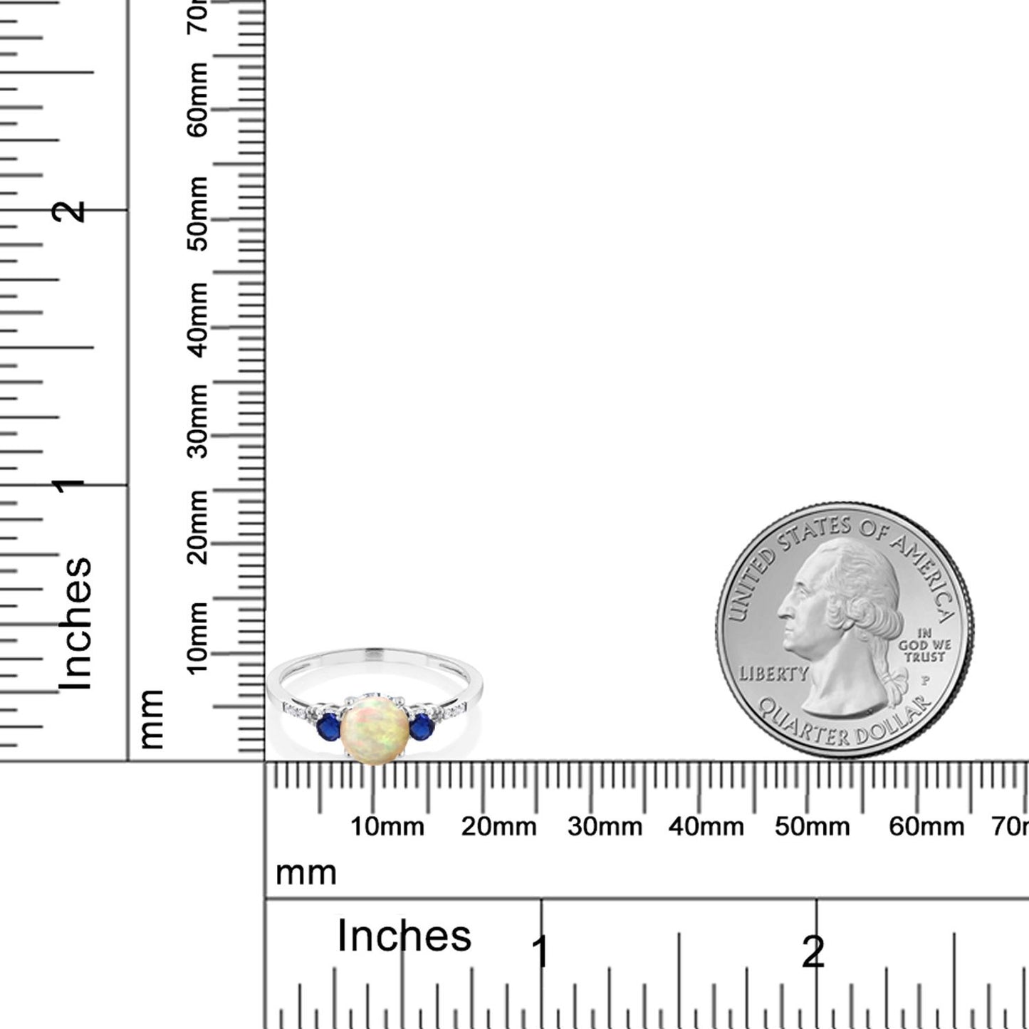0.7カラット  天然 エチオピアンオパール リング 指輪  シンセティック サファイア 10金 ホワイトゴールド K10  10月 誕生石