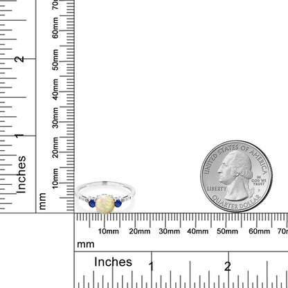 0.7カラット  天然 エチオピアンオパール リング 指輪  シンセティック サファイア 10金 ホワイトゴールド K10  10月 誕生石