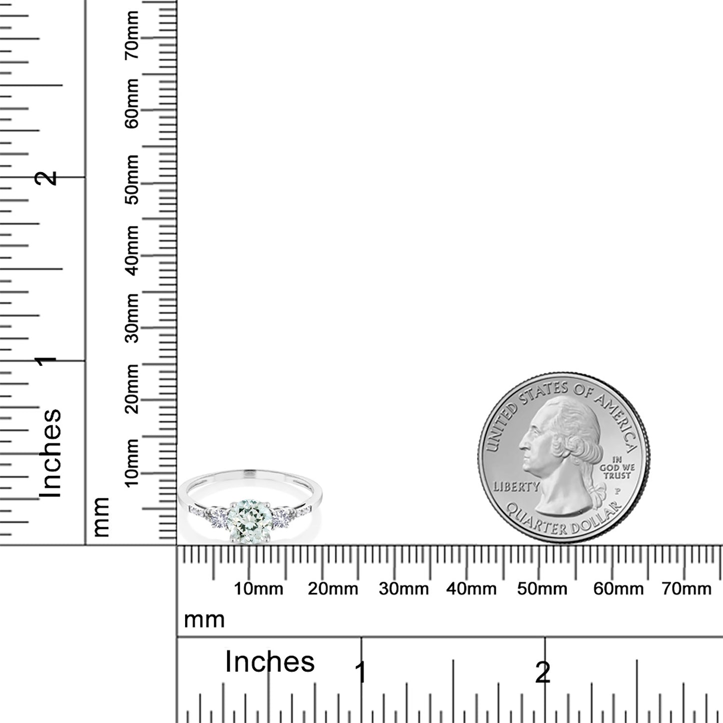 0.9カラット  天然 アクアマリン リング 指輪  シンセティック ホワイトサファイア 10金 ホワイトゴールド K10  3月 誕生石