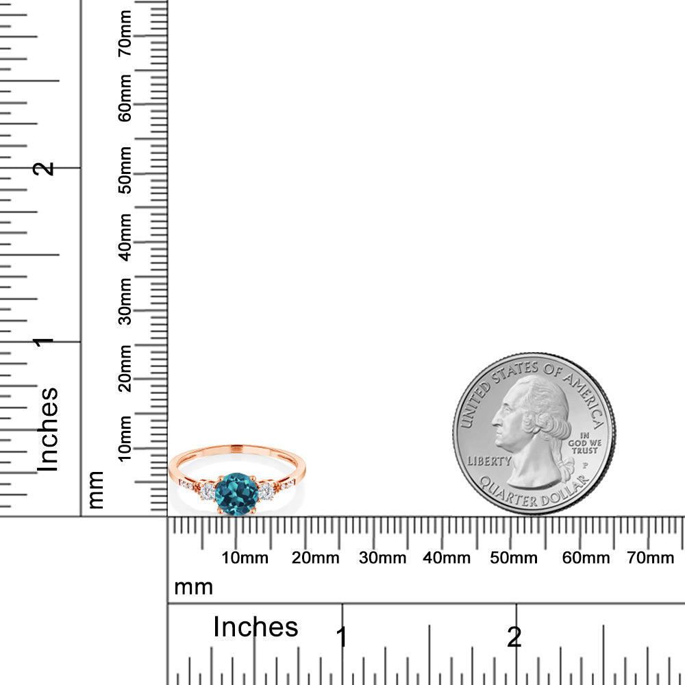 0.89カラット  天然 ロンドンブルートパーズ リング 指輪  シンセティック ホワイトサファイア 10金 ピンクゴールド K10  11月 誕生石