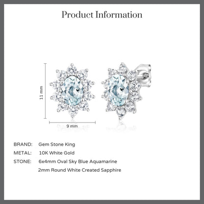 1.8カラット 天然 アクアマリン ピアス シンセティック ホワイトサファイア 10金 ホワイトゴールド K10 3月 誕生石