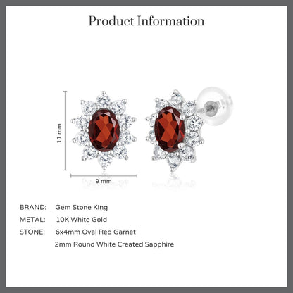 1.8カラット 天然 ガーネット ピアス シンセティック ホワイトサファイア 10金 ホワイトゴールド K10 1月 誕生石