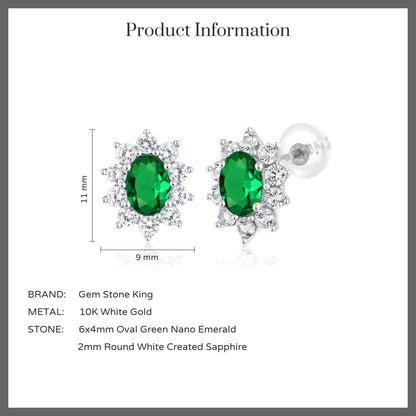 1.6カラット ナノエメラルド ピアス シンセティック ホワイトサファイア 10金 ホワイトゴールド K10 5月 誕生石