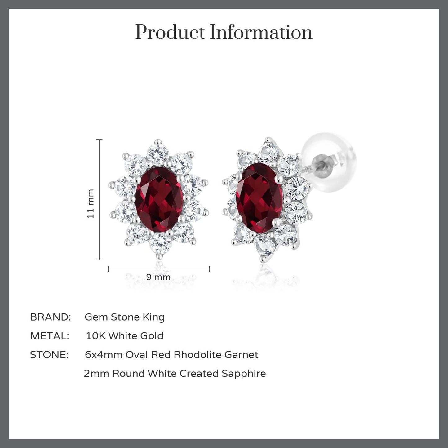 1.8カラット 天然 ロードライトガーネット ピアス シンセティック ホワイトサファイア 10金 ホワイトゴールド K10 1月 誕生石