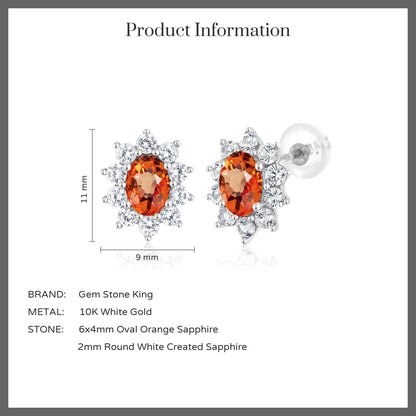 1.8カラット 天然 オレンジサファイア ピアス シンセティック ホワイトサファイア 10金 ホワイトゴールド K10 9月 誕生石