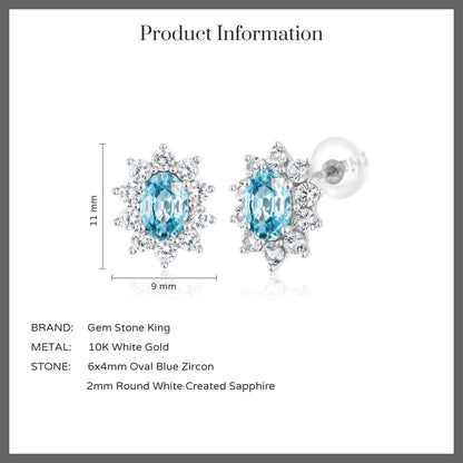 2.3カラット 天然石 ブルージルコン ピアス シンセティック ホワイトサファイア 10金 ホワイトゴールド K10