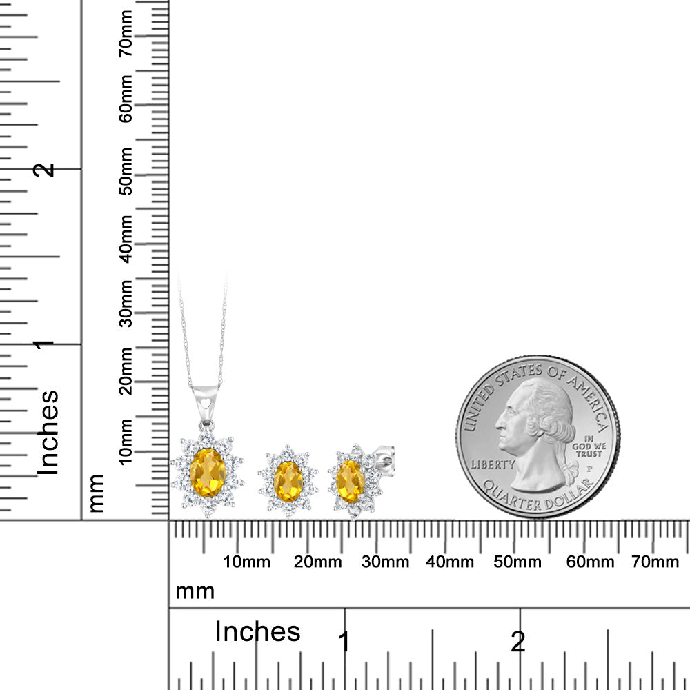 2.6カラット 天然 シトリン ネックレス ピアス セット 10金 ホワイトゴールド K10 11月 誕生石