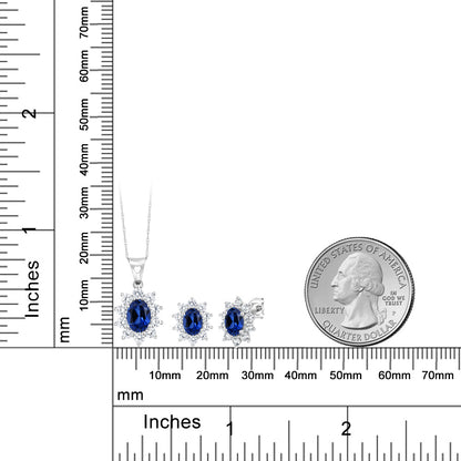 3.1カラット シンセティック サファイア ネックレス ピアス セット 10金 ホワイトゴールド K10 9月 誕生石
