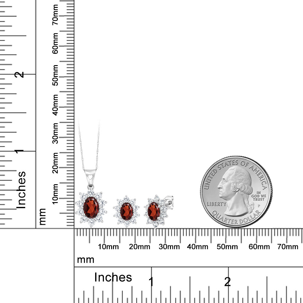 3.1カラット 天然 ガーネット ネックレス ピアス セット 10金 ホワイトゴールド K10 1月 誕生石