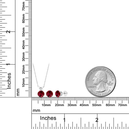 3カラット  シンセティック ルビー ネックレス ピアス セット   14金 ホワイトゴールド K14  7月 誕生石