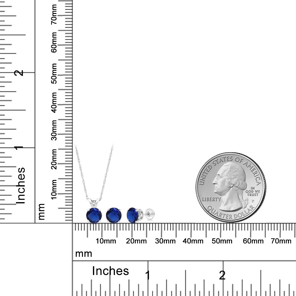 2.25カラット  シンセティック サファイア ネックレス ピアス セット   14金 ホワイトゴールド K14  9月 誕生石