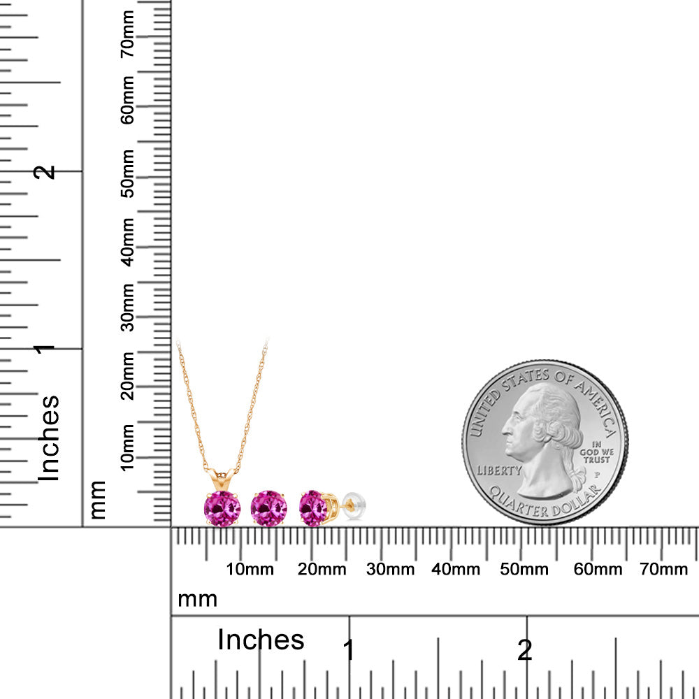 3カラット  シンセティック ピンクサファイア ネックレス ピアス セット   14金 イエローゴールド K14  9月 誕生石