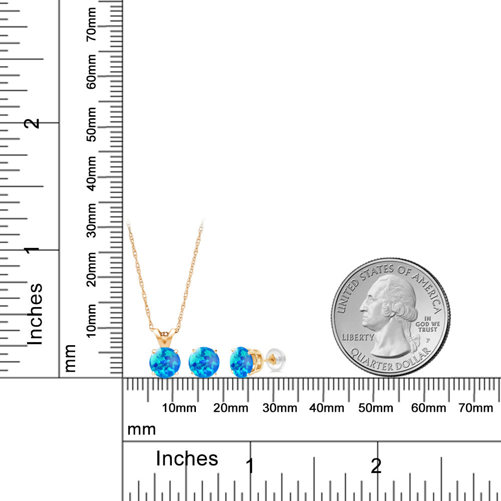 1.5カラット  シミュレイテッド ブルーオパール ネックレス ピアス セット   14金 イエローゴールド K14  10月 誕生石
