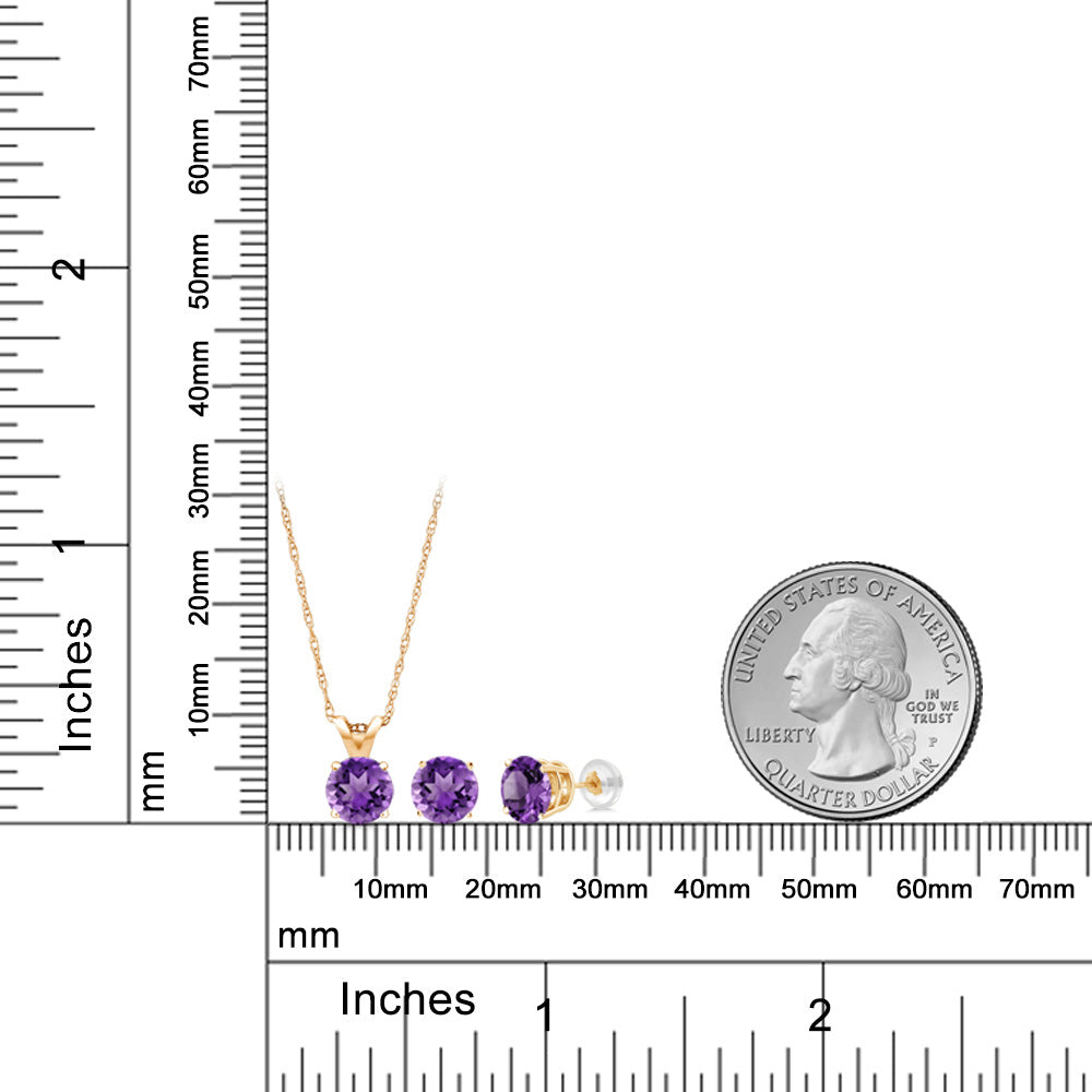 1.35カラット  天然 アメジスト ネックレス ピアス セット   14金 イエローゴールド K14  2月 誕生石