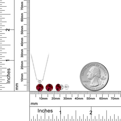 1.8カラット  シンセティック ルビー ネックレス ピアス セット   14金 ホワイトゴールド K14  7月 誕生石