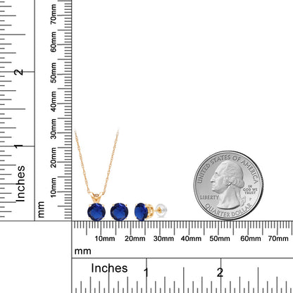 1.5カラット  シンセティック サファイア ネックレス ピアス セット   14金 イエローゴールド K14  9月 誕生石
