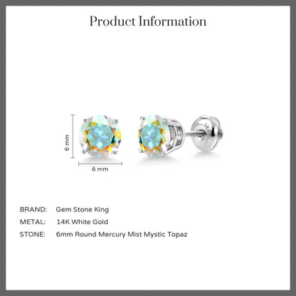 2カラット 天然石 ミスティックトパーズ ピアス 14金 ホワイトゴールド K14 11月 誕生石