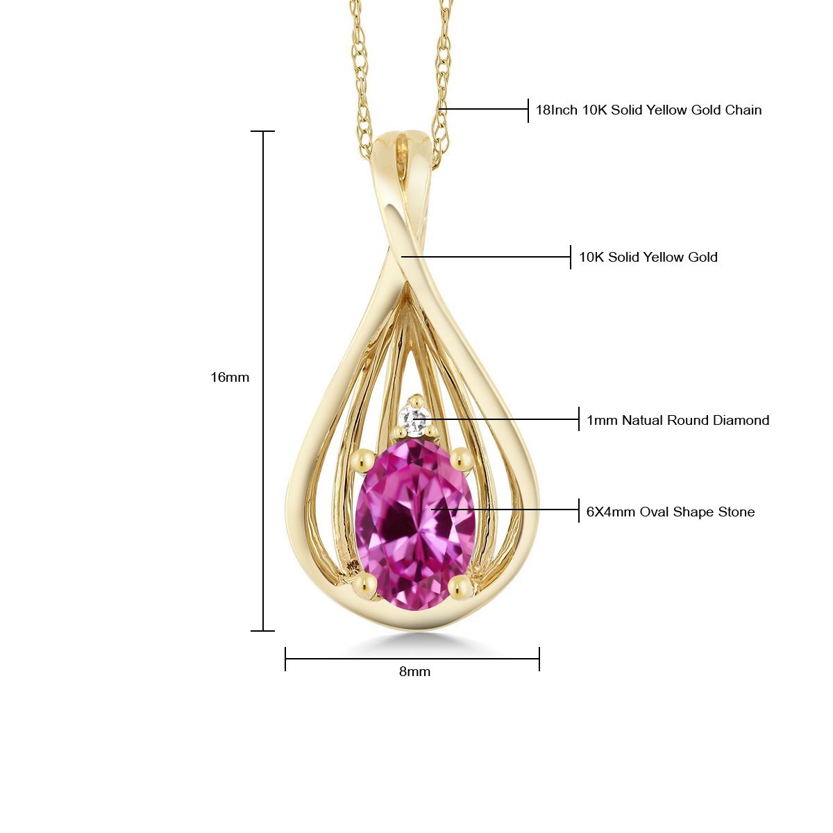 0.5カラット シンセティック ピンクサファイア ネックレス 天然 ダイヤモンド 10金 イエローゴールド K10 9月 誕生石