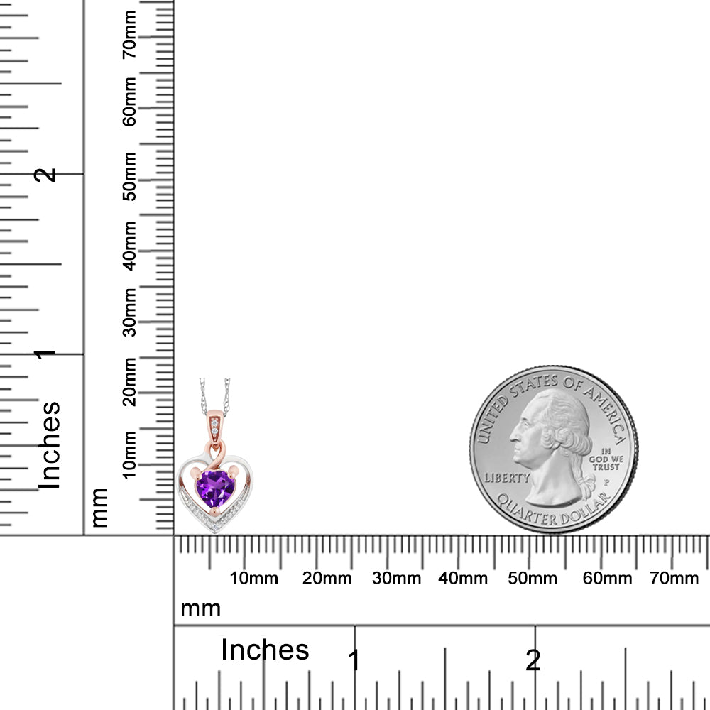 0.4カラット 天然 アメジスト オープンハート ネックレス 天然 ダイヤモンド 10金 ツートンゴールド K10 2月 誕生石