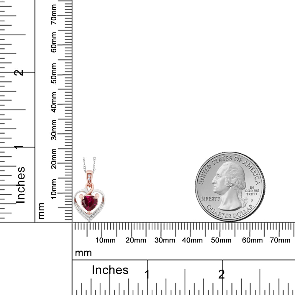 0.6カラット シンセティック ルビー オープンハート ネックレス 天然 ダイヤモンド 10金 ツートンゴールド K10 7月 誕生石