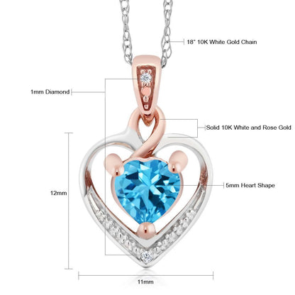 0.56カラット 天然 スイスブルートパーズ オープンハート ネックレス 天然 ダイヤモンド 10金 ツートンゴールド K10 11月 誕生石