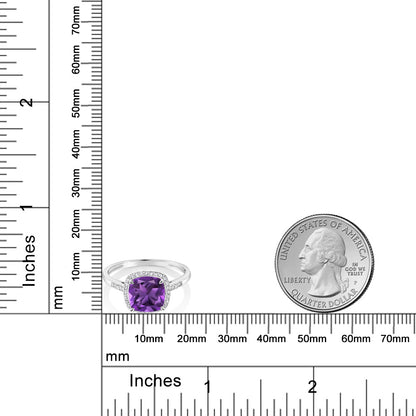 2.05カラット  天然 アメジスト リング 指輪  天然 ダイヤモンド 10金 ホワイトゴールド K10  2月 誕生石