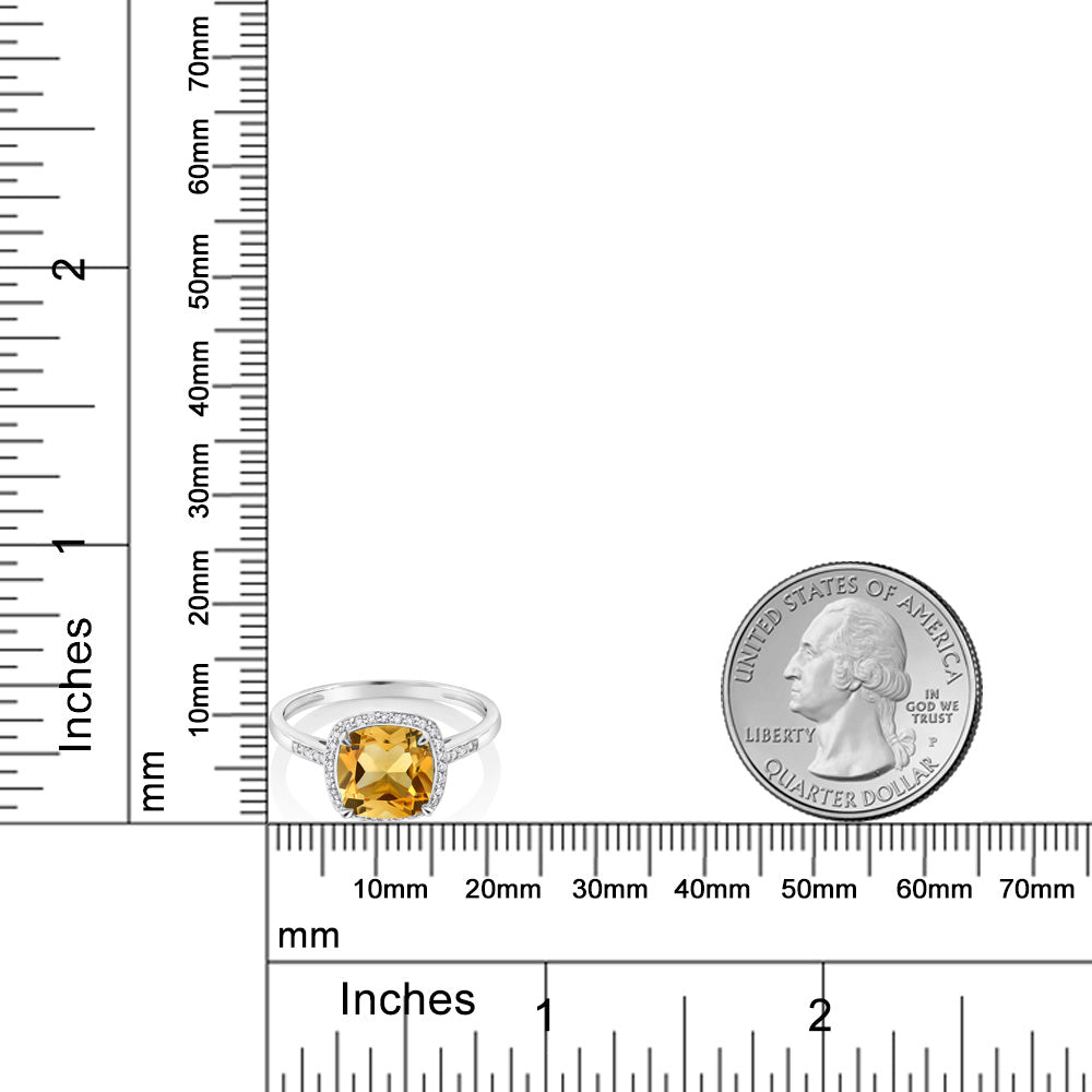 3カラット  天然 シトリン リング 指輪  天然 ダイヤモンド 10金 ホワイトゴールド K10  11月 誕生石