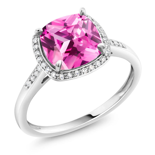 3カラット  シンセティック ピンクサファイア リング 指輪  天然 ダイヤモンド 10金 ホワイトゴールド K10  9月 誕生石