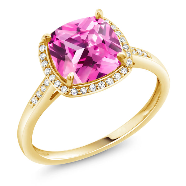 3カラット  シンセティック ピンクサファイア リング 指輪  天然 ダイヤモンド 10金 イエローゴールド K10  9月 誕生石