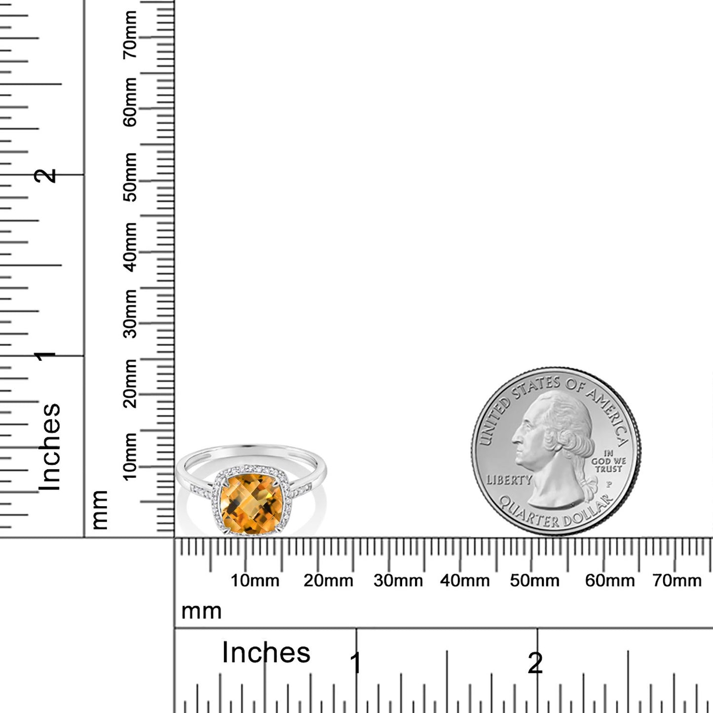 2.25カラット  天然 シトリン リング 指輪  天然 ダイヤモンド 10金 ホワイトゴールド K10  11月 誕生石