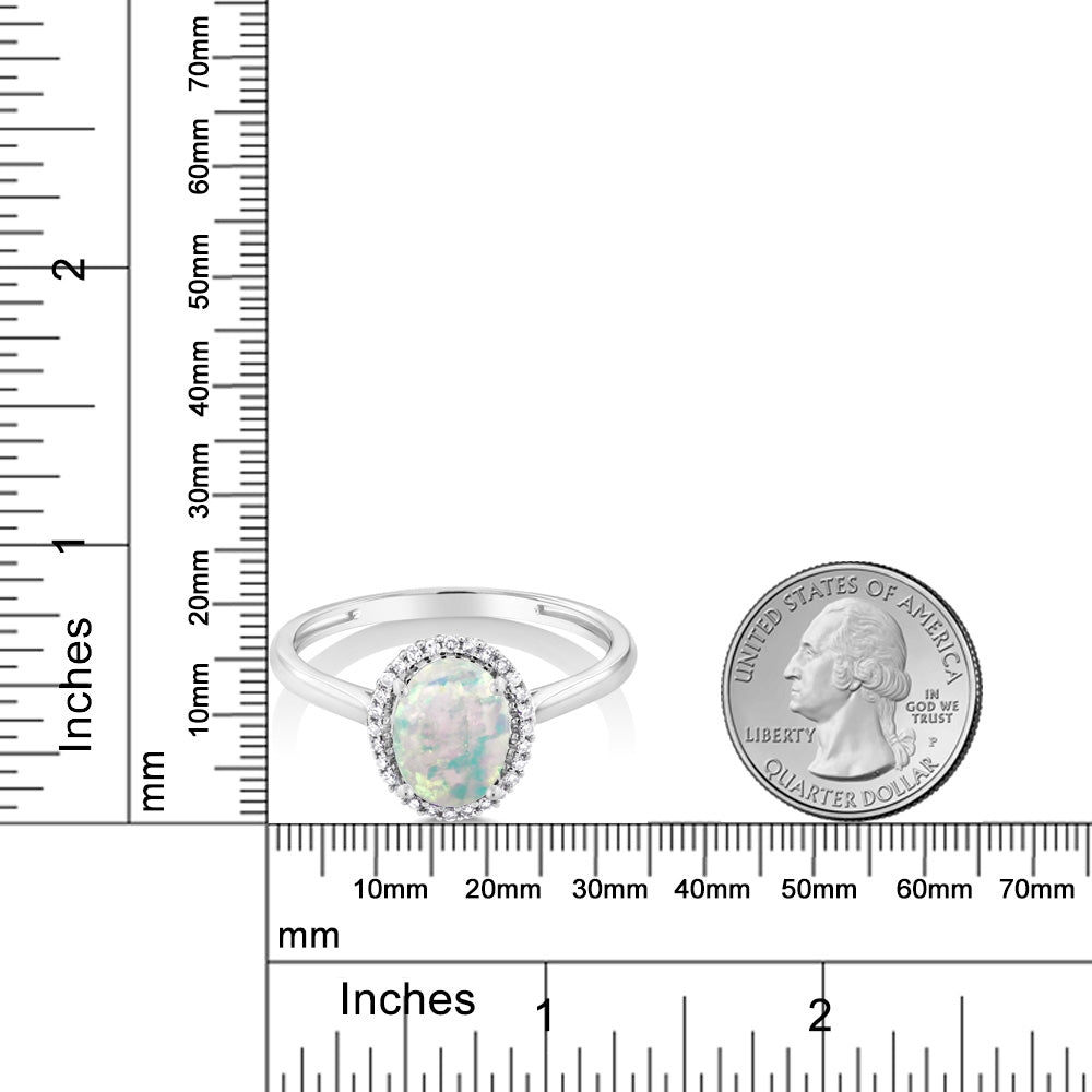 1.05カラット シミュレイテッド ホワイトオパール リング 指輪 天然 ダイヤモンド 10金 ホワイトゴールド K10 10月 誕生石