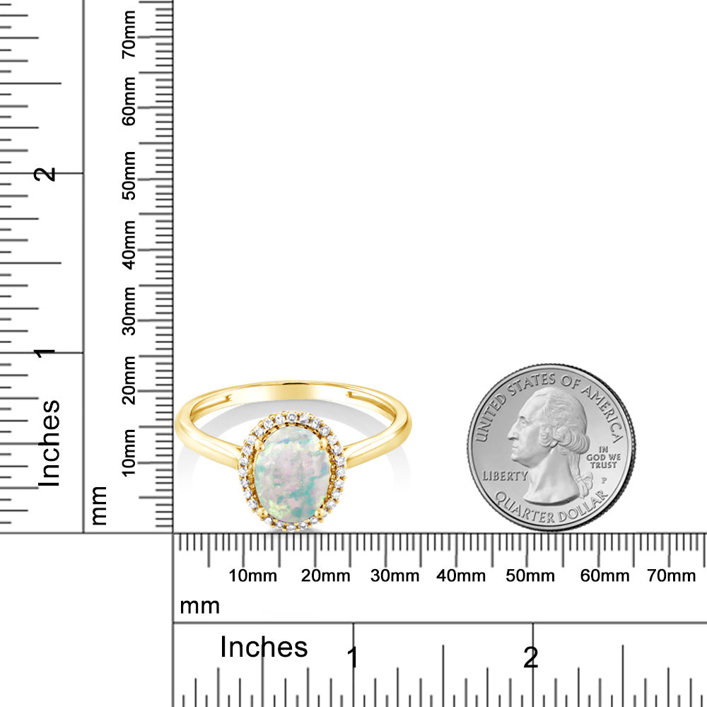 1.05カラット  シミュレイテッド ホワイトオパール リング 指輪  天然 ダイヤモンド 10金 イエローゴールド K10  10月 誕生石