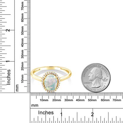 1.05カラット  シミュレイテッド ホワイトオパール リング 指輪  天然 ダイヤモンド 10金 イエローゴールド K10  10月 誕生石