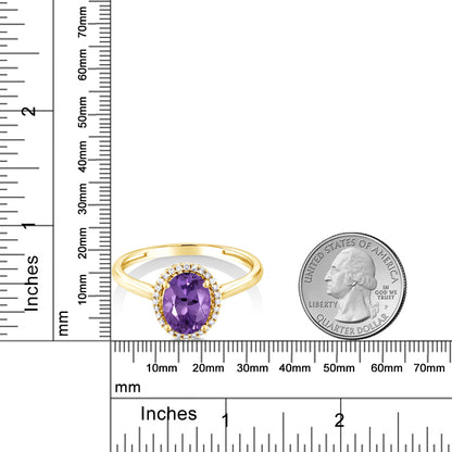 1カラット  天然 アメジスト リング 指輪  天然 ダイヤモンド 10金 イエローゴールド K10  2月 誕生石