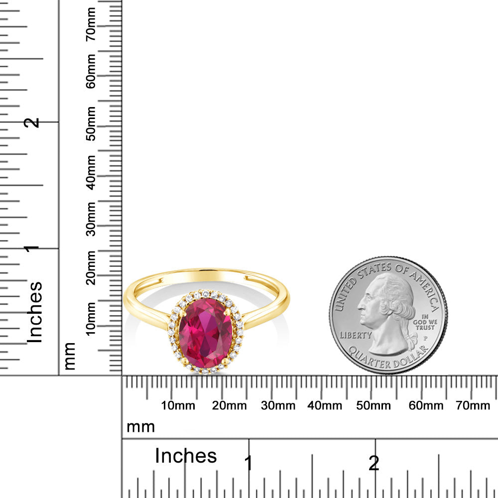 1.15カラット  シンセティック ルビー リング 指輪  天然 ダイヤモンド 10金 イエローゴールド K10  7月 誕生石