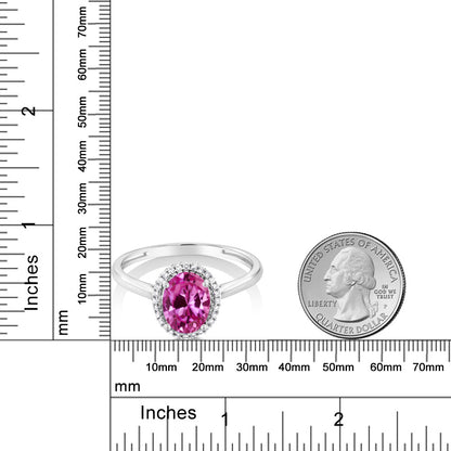 1.65カラット  シンセティック ピンクサファイア リング 指輪  天然 ダイヤモンド 10金 ホワイトゴールド K10  9月 誕生石