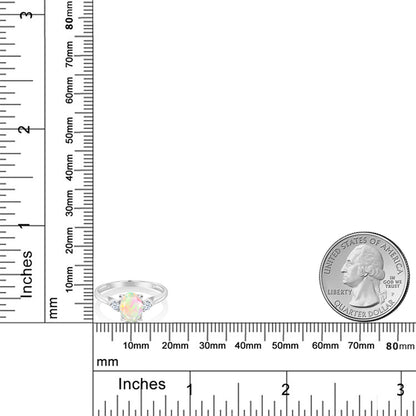 0.9カラット  天然 エチオピアンオパール リング 指輪  シンセティック ホワイトサファイア 10金 ホワイトゴールド K10  10月 誕生石