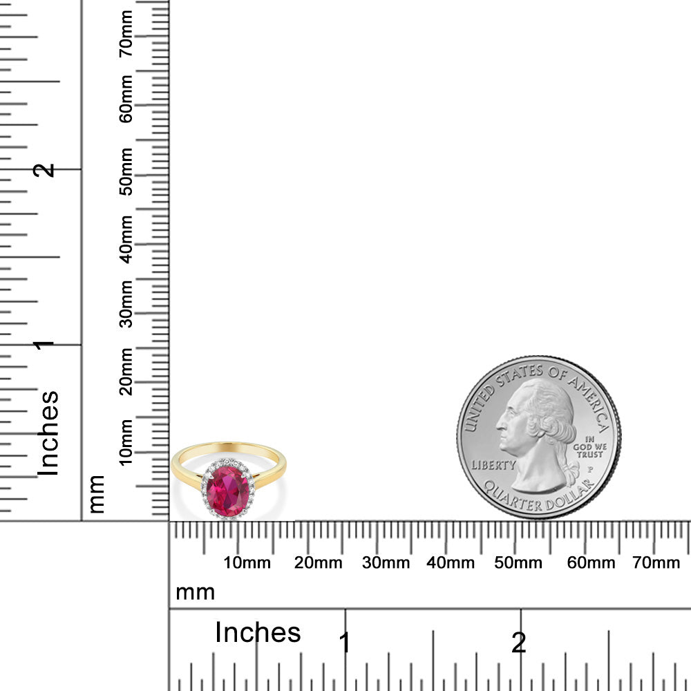 2.14カラット  シンセティック ルビー リング 指輪  天然 ダイヤモンド 10金 イエローゴールド K10  7月 誕生石