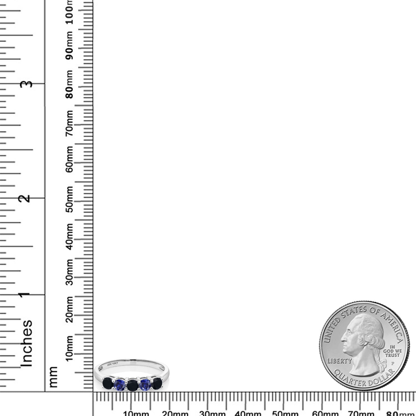 0.58カラット  天然 オニキス リング 指輪  シンセティック サファイア 10金 ホワイトゴールド K10  8月 誕生石