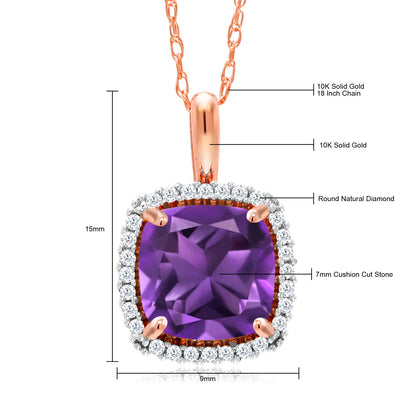 1.6カラット 天然 アメジスト ネックレス 天然 ダイヤモンド 10金 ピンクゴールド K10 2月 誕生石