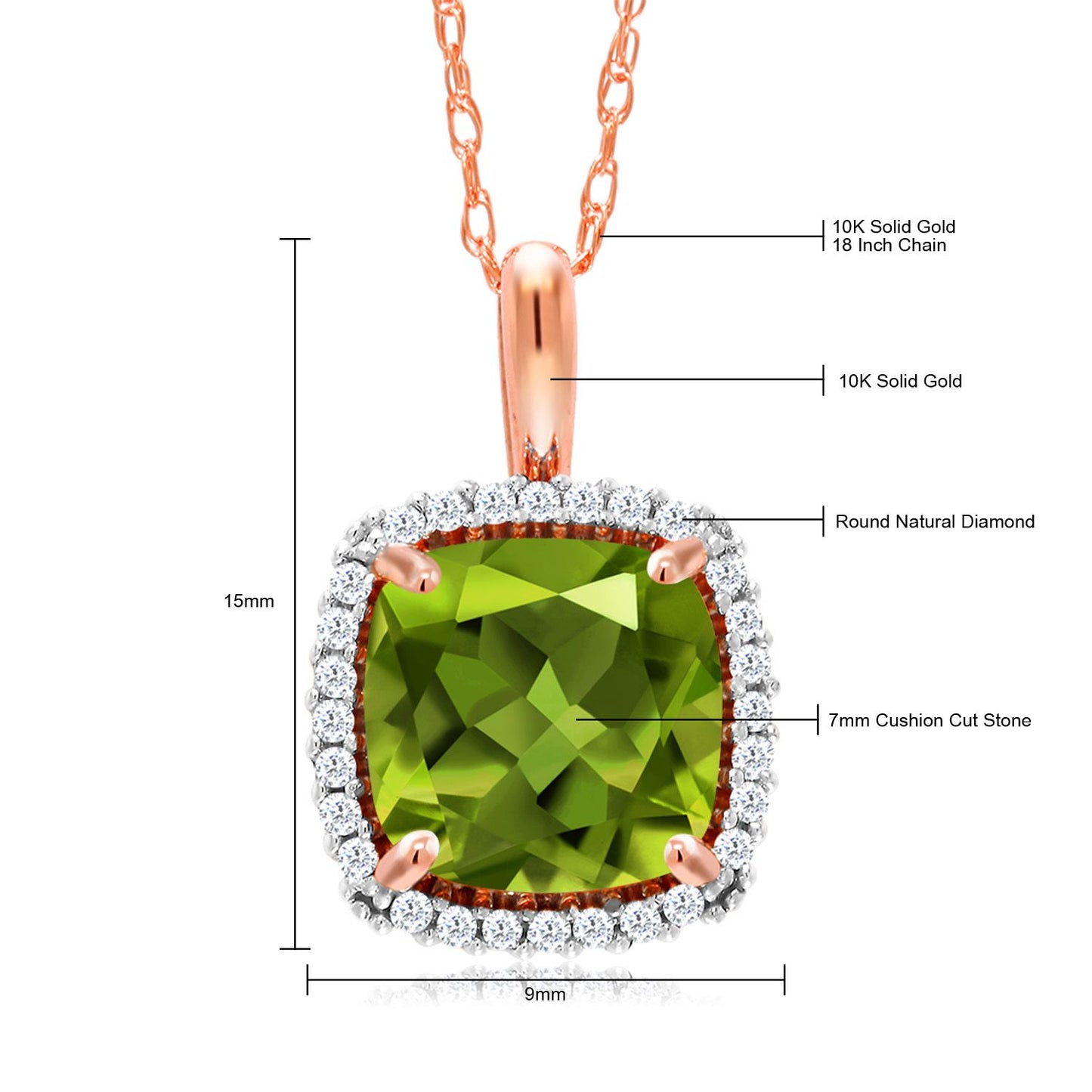 1.9カラット 天然石 ペリドット ネックレス 天然 ダイヤモンド 10金 ピンクゴールド K10 8月 誕生石