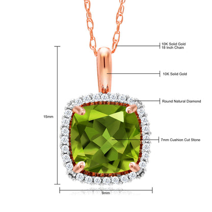1.9カラット 天然石 ペリドット ネックレス 天然 ダイヤモンド 10金 ピンクゴールド K10 8月 誕生石
