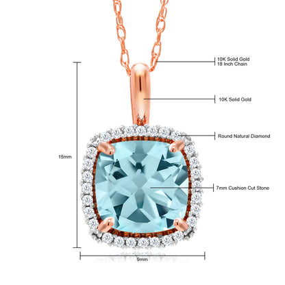 2.2カラット 天然 スカイブルートパーズ ネックレス 天然 ダイヤモンド 10金 ピンクゴールド K10 11月 誕生石