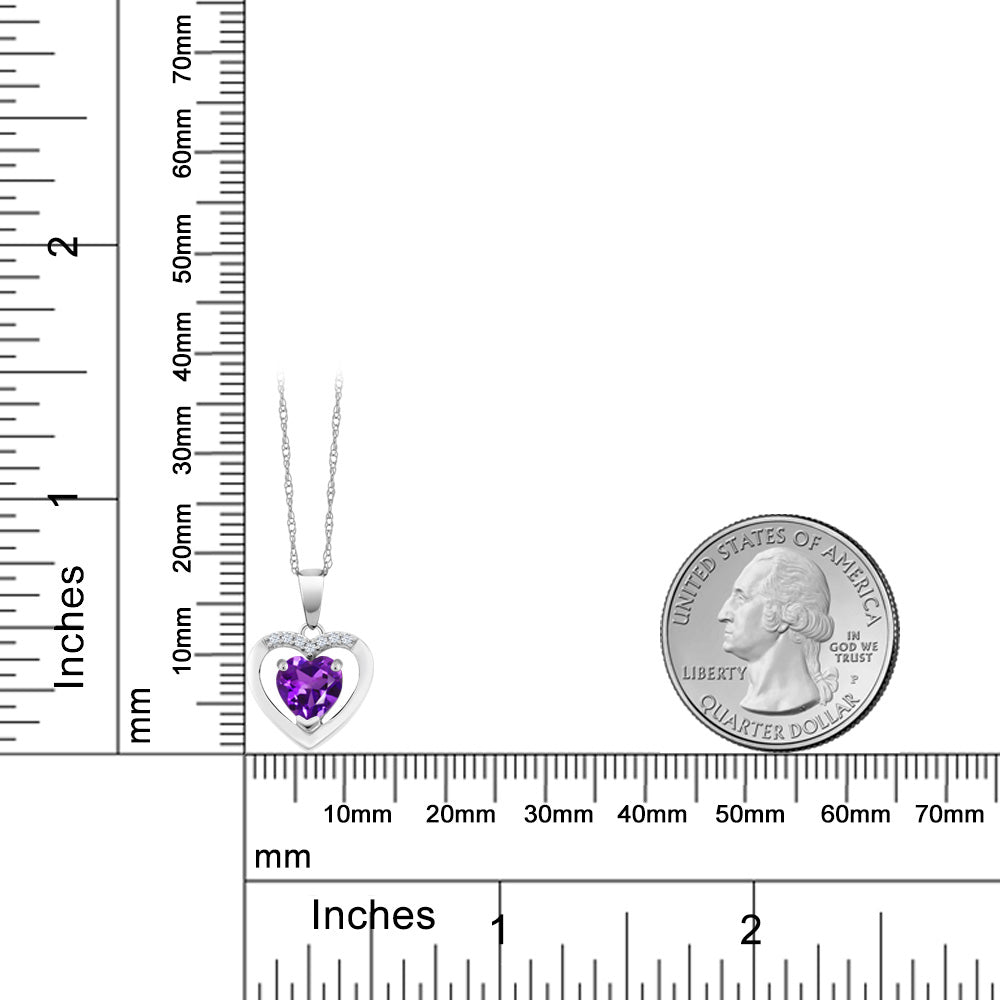 0.7カラット 天然 アメジスト オープンハート ネックレス 天然 ダイヤモンド 10金 ホワイトゴールド K10 2月 誕生石
