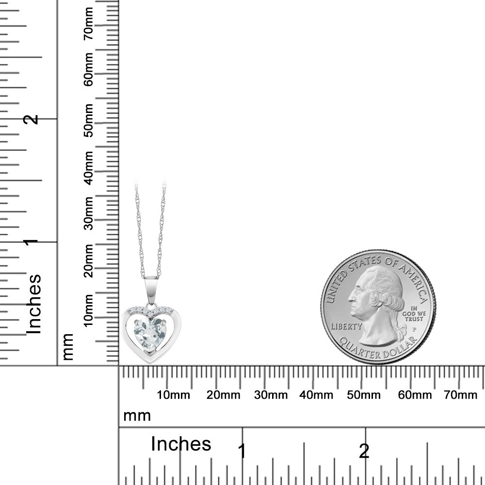 0.72カラット 天然 アクアマリン オープンハート ネックレス 天然 ダイヤモンド 10金 ホワイトゴールド K10 3月 誕生石