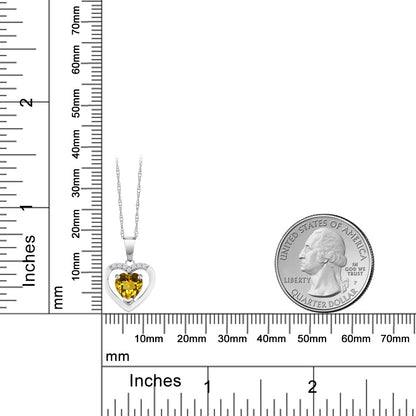 0.75カラット  天然 シトリン オープンハート ネックレス  天然 ダイヤモンド 10金 ホワイトゴールド K10  11月 誕生石