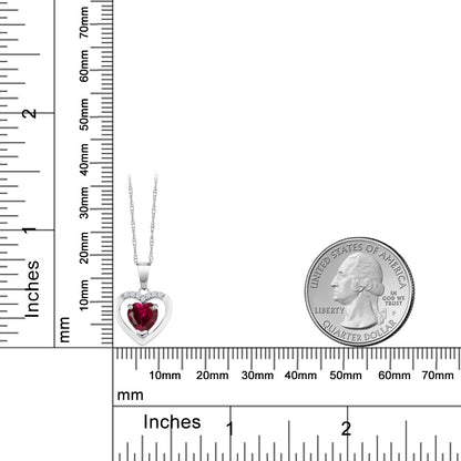 1.01カラット シンセティック ルビー オープンハート ネックレス 天然 ダイヤモンド 10金 ホワイトゴールド K10 7月 誕生石
