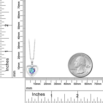 1カラット 天然石 ミスティックトパーズ オープンハート ネックレス 天然 ダイヤモンド 10金 ホワイトゴールド K10 11月 誕生石